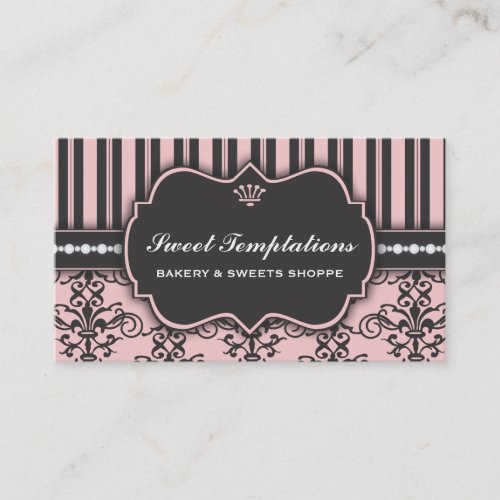 Elegant Pink Damask  Stripe Bakery Business Card