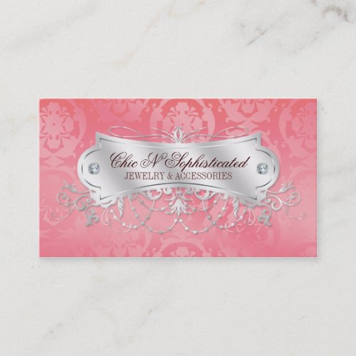 Elegant Pink Damask Swirl Business Card Templates