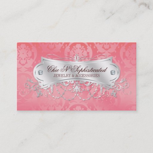 Customizable Elegant Pink Damask Swirl Business Card Templates