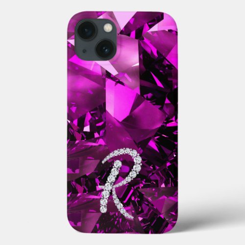 Elegant pink design with faux diamond letter R iPhone 13 Case