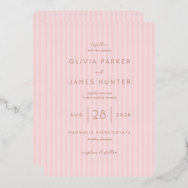 Elegant Pink Diagonal Stripes Foil Invitation (Front/Back)