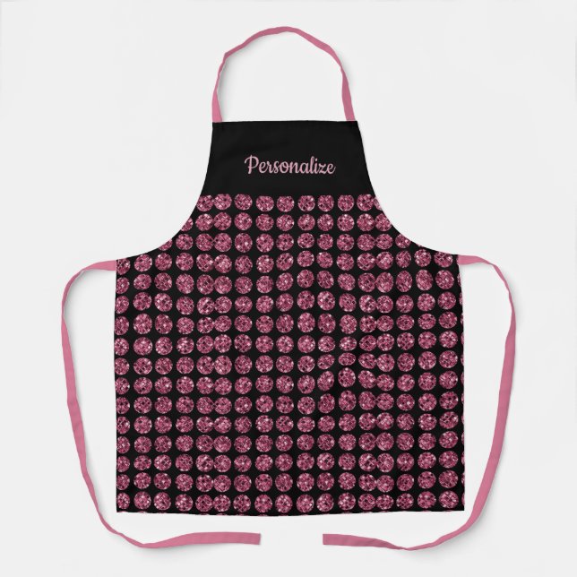 Elegant Pink Diamond Gem Girly Pattern Apron (Front)