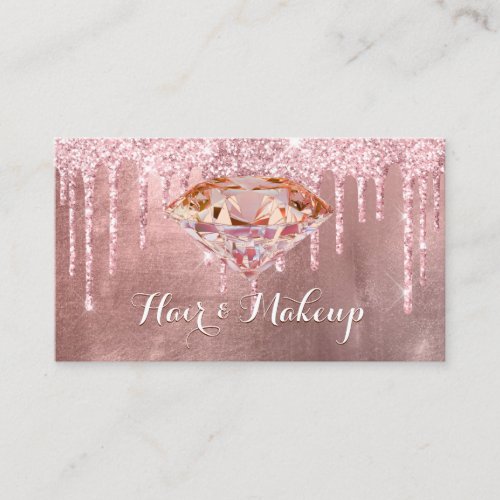 Elegant Pink Diamond Glitter Drips Beauty Industry Business Card