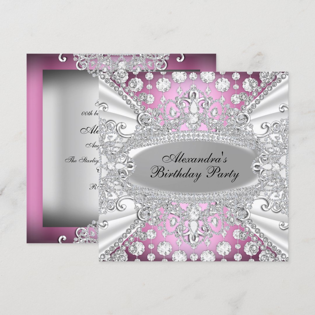 Elegant Pink Diamond Jewel Birthday Party Invite Zazzle