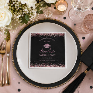 Elegant Pink Diamonds Cap Graduation Party Napkins