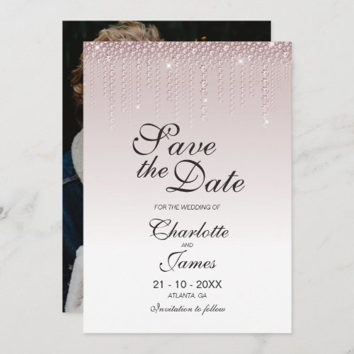 Elegant Pink Diamonds Custom Photo Wedding Save The Date