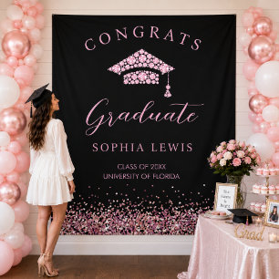 Elegant Pink Diamonds Graduation Party Backdrop