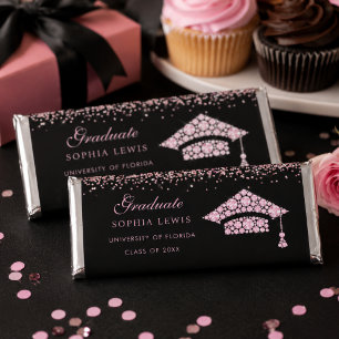 Elegant Pink Diamonds Graduation Party thank you Hershey Bar Favors