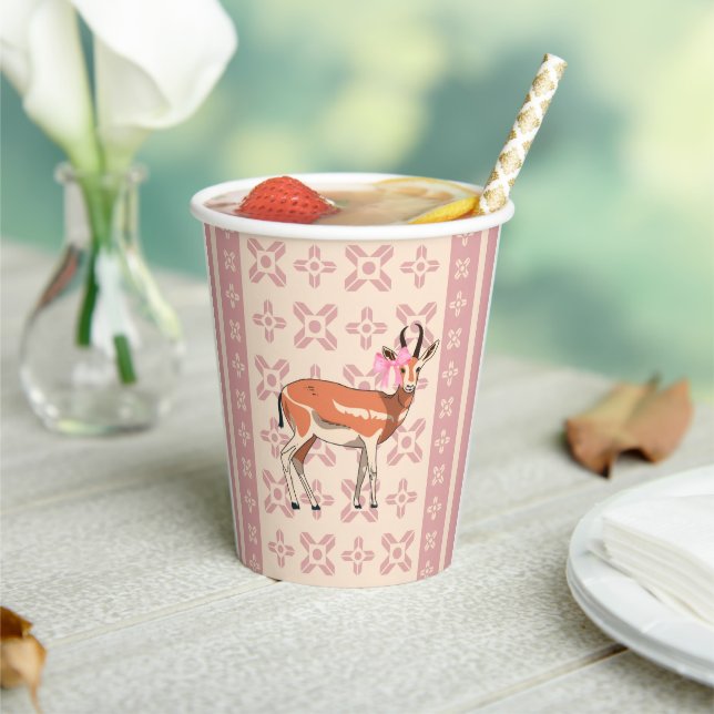 Elegant Pink Doe-patterned Christmas  Paper Cups (Insitu)