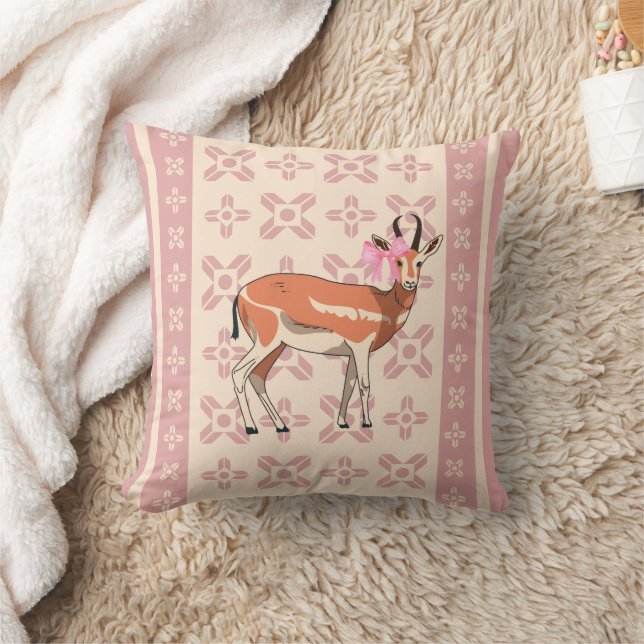 Elegant Pink Doe-patterned Christmas Pillow (Blanket)
