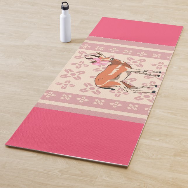 Elegant Pink Doe-patterned Christmas  Yoga Mat (In Situ)