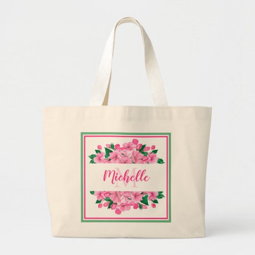 Elegant Pink Dogwood Blossoms _ Personalized Large Tote Bag