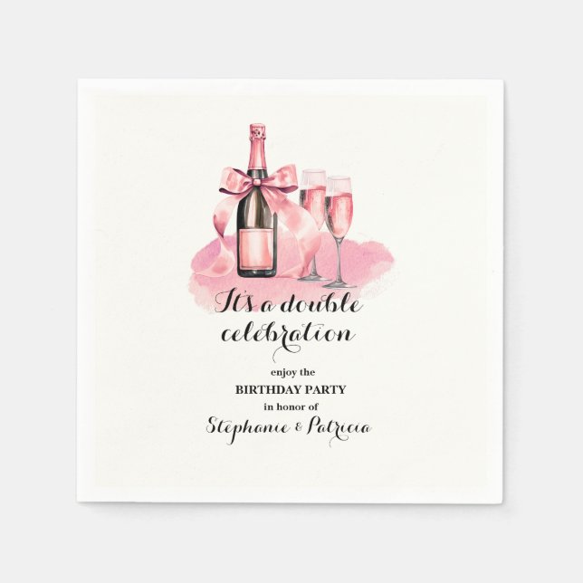 Elegant Pink Double Celebration Joint Birthday Napkins (Front)