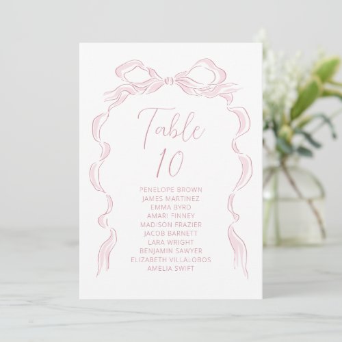 Elegant Pink Drawn Bow Table Number seating chart