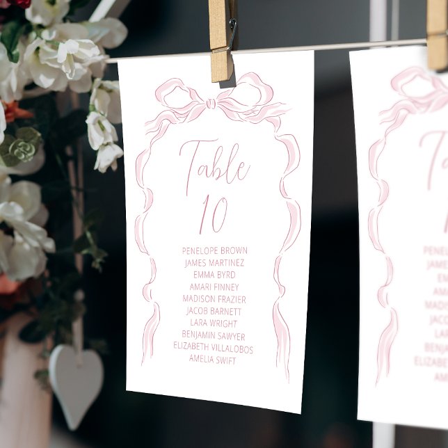 Elegant Pink Drawn Bow Table Number seating chart (Elegant Pink Drawn Bow Table Number seating chart)