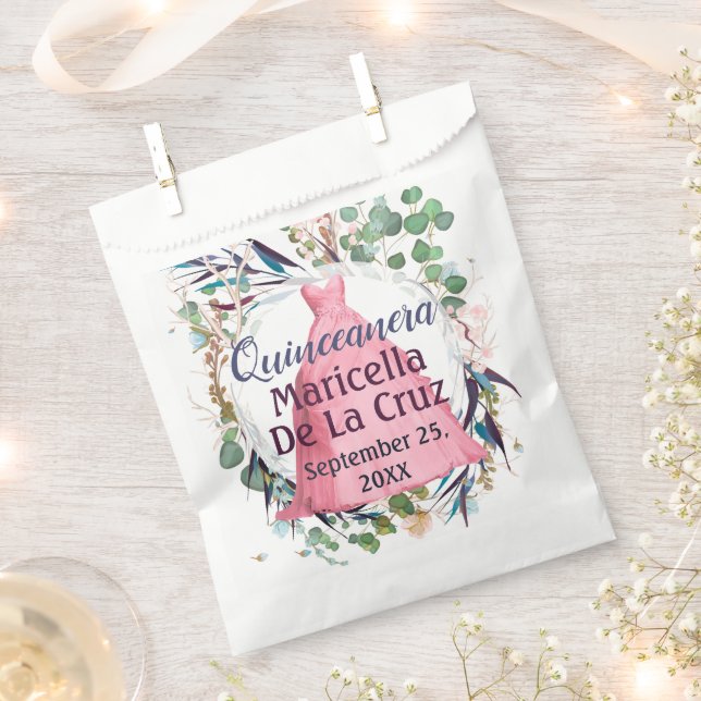 Elegant Pink Dress Design Quinceanera Favor Bag (Clipped)
