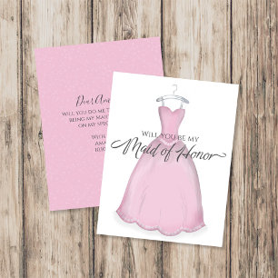 Elegant Pink Dress Maid of Honor Proposal Card