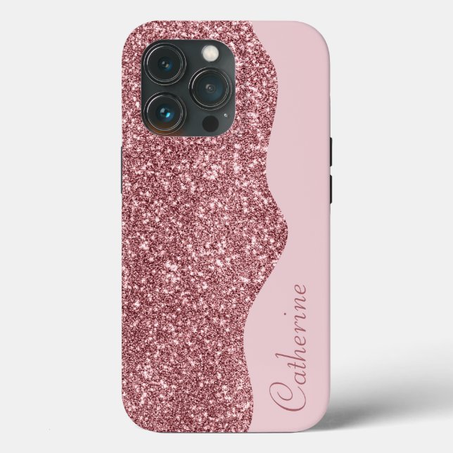 Elegant Pink Drip Glitter Custom Personalize Name Case-Mate iPhone Case (Back)