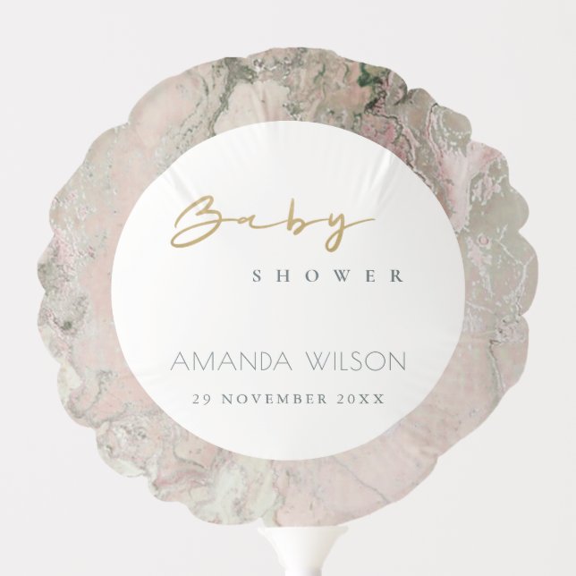 ELEGANT PINK DUSKY ROSE GOLD AGATE BABY SHOWER BALLOON (Front)