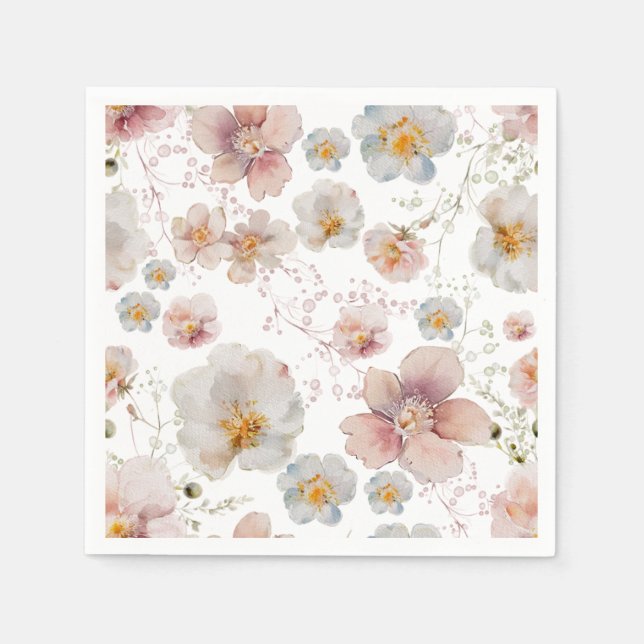 Elegant Pink Dusty Blue Flower Bridal Shower Napkins (Front)