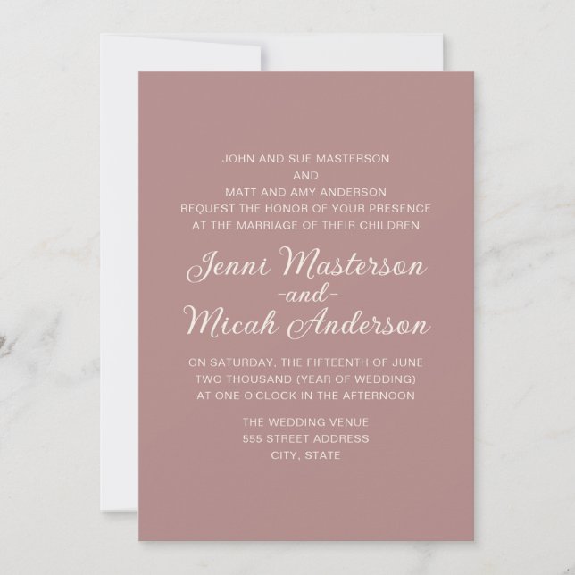 Elegant Pink Dusty Rose Cream Wedding Invitation (Front)