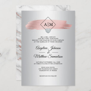 Elegant Pink Dusty Rose Gold Marble Silver Wedding Invitation