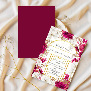 elegant pink earthy color flowers indian wedding  invitation