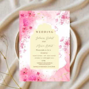 elegant pink earthy color flowers indian wedding  invitation