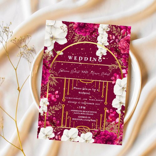 elegant pink earthy color flowers indian wedding  invitation
