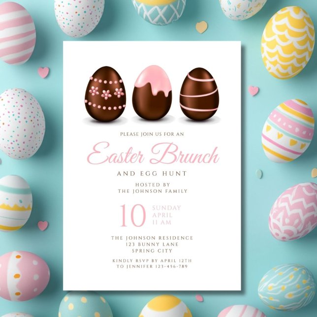 Elegant Pink Egg Easter Brunch  Invitation (Elegant Pink Egg Easter Brunch Invitation Card.)