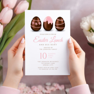 Elegant Pink Eggs Easter Lunch Invitation
