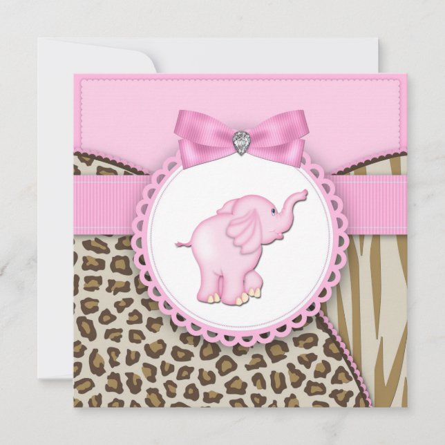Elegant Pink Elephant Baby Girl Shower Invitation (Front)