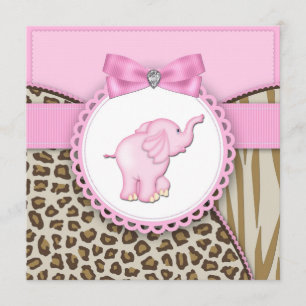 Elegant Pink Elephant Baby Girl Shower Invitation