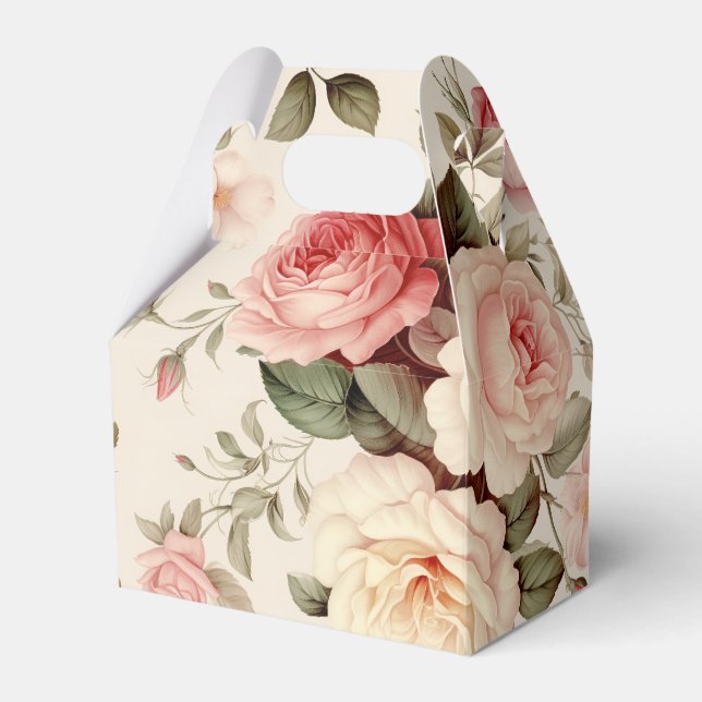 Elegant Pink English Roses Favor Boxes (Front Side)