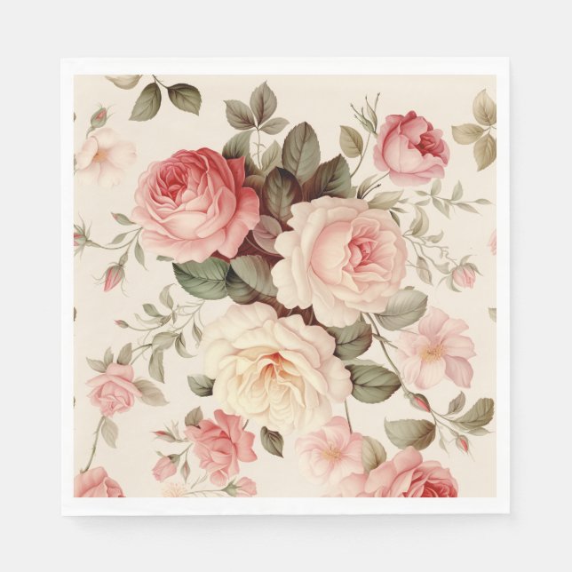 Elegant Pink English Roses Napkins (Front)