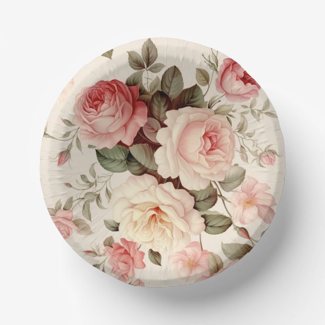 Elegant Pink English Roses Paper Bowls (Front)