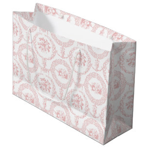 Elegant Pink Engraved Floral Medallions and Swags  Large Gift Bag