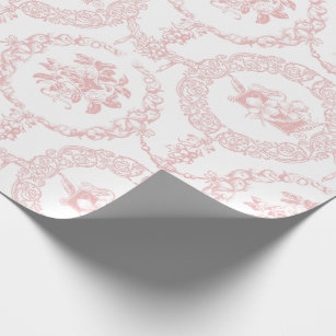 Elegant Pink Engraved Floral Medallions and Swags  Wrapping Paper