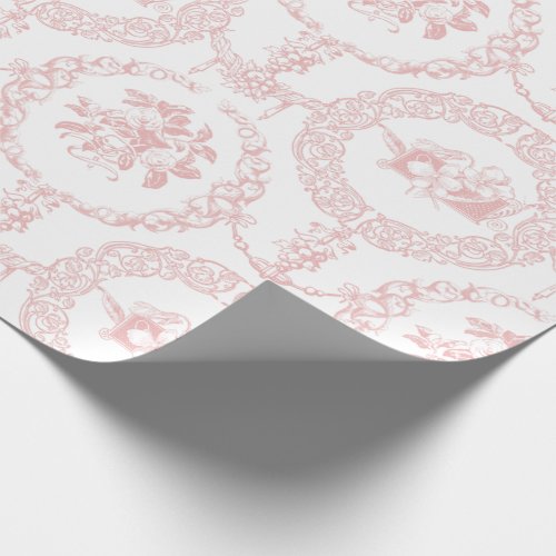 Elegant Pink Engraved Floral Medallions and Swags  Wrapping Paper