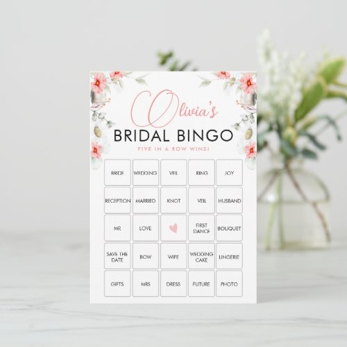 Elegant Pink Eucalipt Wildflowers Bingo Game Card