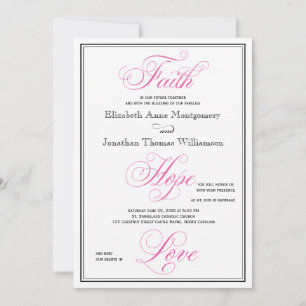 Elegant Pink Faith Hope Love Wedding Invitation