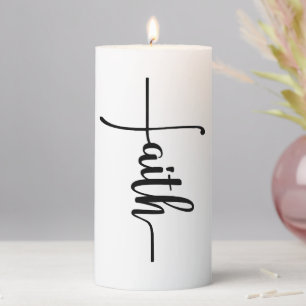 Elegant Pink Faith Script Cross Pillar Candle