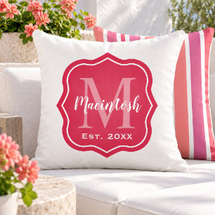 Elegant Pink Family Monogram Initial Outdoor Pillow