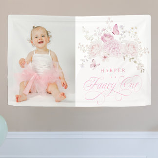 Elegant Pink Fancy One 1st Birthday Party Banner