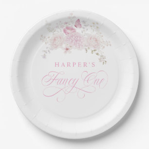 Elegant Pink Fancy One 1st Birthday Party Paper Plates