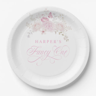Elegant Pink Fancy One 1st Birthday Party Paper Plates