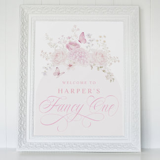 Elegant Pink Fancy One 1st Birthday Party Poster