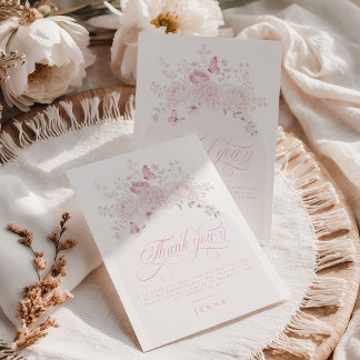 Elegant Pink Fancy One 1st Birthday Party Thank You Card