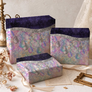 Elegant Pink Faux Glitter Festive Balloons Wrapping Paper Sheets