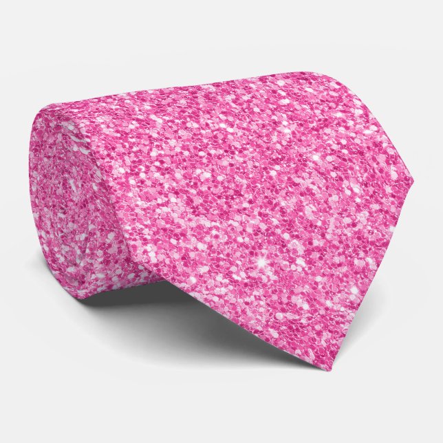 Elegant Pink Faux Glitter & Sparkles Neck Tie (Rolled)